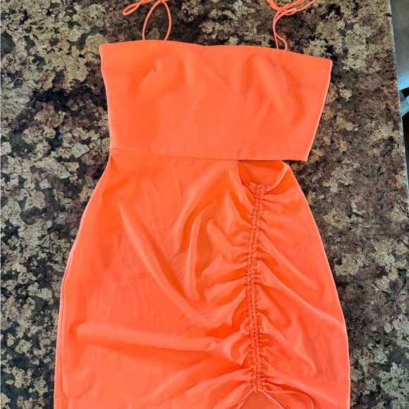 NWT Amanda Uprichard Orange Ruched Bodycon Dress - Picture 1 of 10